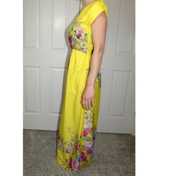 Atmosphere Size 2 Long Prom Dress Yellow Lightweight Floral Chiffon Modest Style - Picture 5 of 9